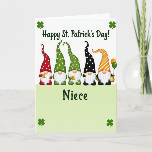 Gnome St Patricks Day Glitter Card (Front)