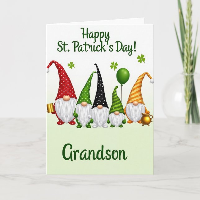 Gnome St Patricks Day Grandson Card (Front)