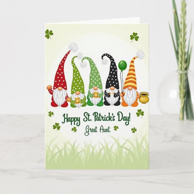 Gnome St Patricks Day Great Aunt Card (Front)