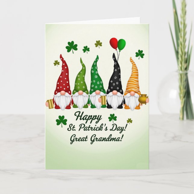 Gnome St Patricks Day Great Grandma Card (Front)
