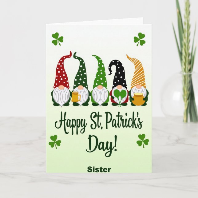 Gnome St Patricks Day Sister Card (Front)