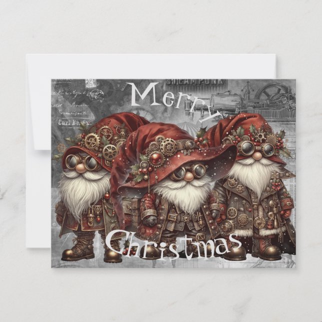 Gnome Steampunk Winter Christmas Holiday Card (Front)