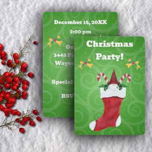 Gnome Stocking Holly Leaves Candy Canes Christmas Invitation