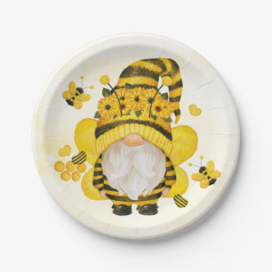 Gnome Sunflower and Bees Baby Shower Birthday Paper Plates