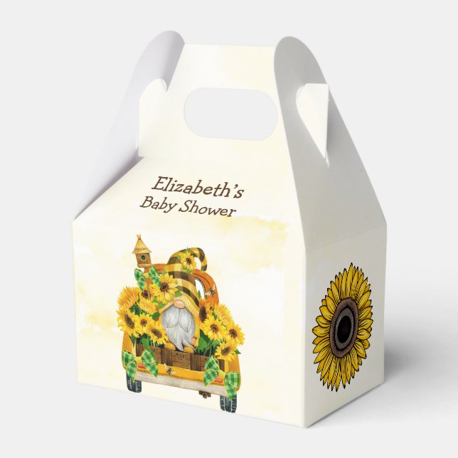 Gnome Sunflower and Bees Baby Shower  Favor Boxes (Front Side)
