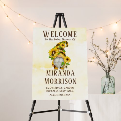 Gnome Sunflower and Bees Baby Shower Welcome  Foam Board