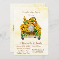 Gnome Sunflower Bees Baby Shower Invitations