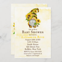 Gnome Sunflower Bees Baby Shower Invitations