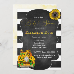 Gnome Sunflower Bees Chalkboard Baby Shower Invite