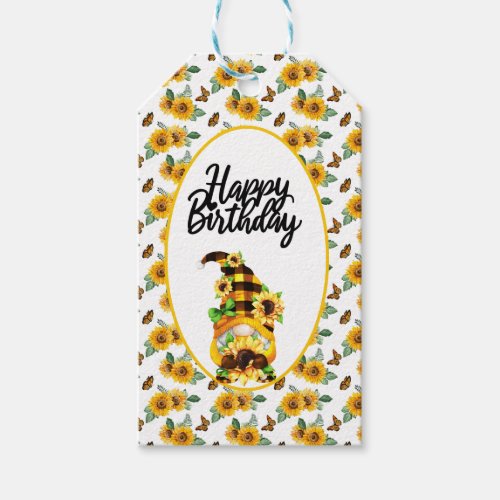 Gnome Sunflower Birthday Gift Tags