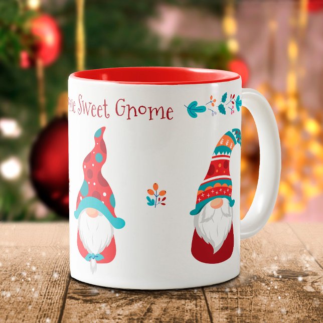 Gnome Sweet Gnome Cute Modern Simple Elf Holiday Two-Tone Coffee Mug (Creator Uploaded)