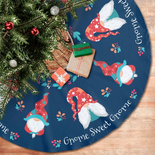 Gnome Sweet Gnome Cute Modern Simple Holiday Blue Brushed Polyester Tree Skirt