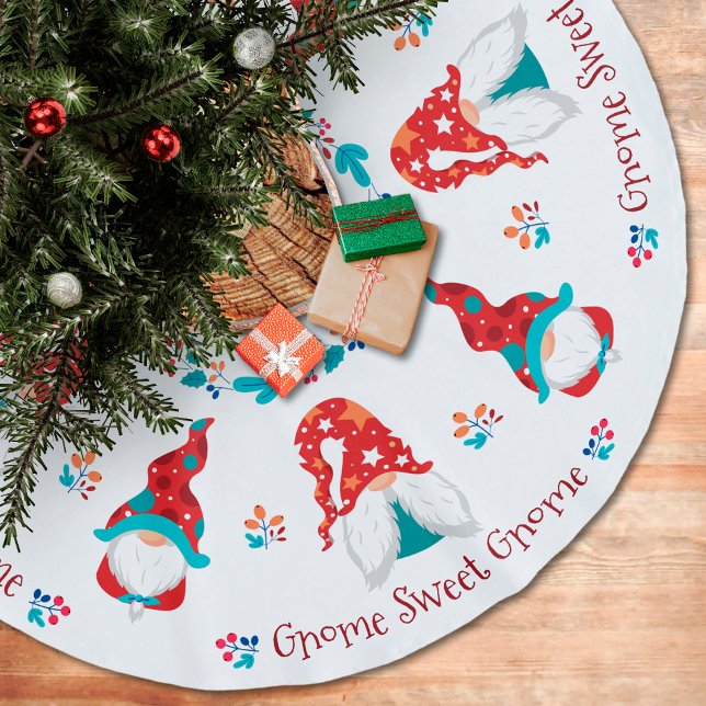 Gnome Sweet Gnome Cute Modern Simple Holiday Elf Brushed Polyester Tree Skirt (Creator Uploaded)