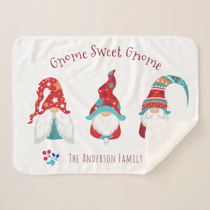 Gnome Sweet Gnome Cute Modern Simple Holiday Elf Sherpa Blanket Zazzle