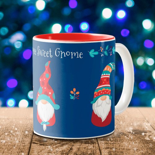 Gnome Sweet Gnome Cute Modern Simple Holiday Navy Two_Tone Coffee Mug
