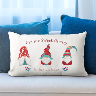 Gnome Sweet Gnome Cute Simple Modern Holiday Elf Lumbar Pillow
