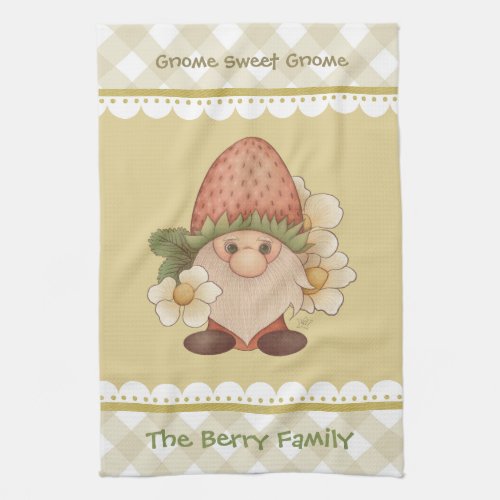 Gnome Sweet Gnome _ Cute Woodland Strawberry Gnome Kitchen Towel