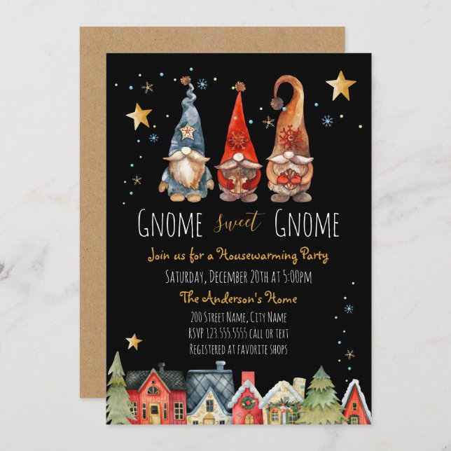 Gnome Sweet Gnome Housewarming Party Invitation (Front/Back)