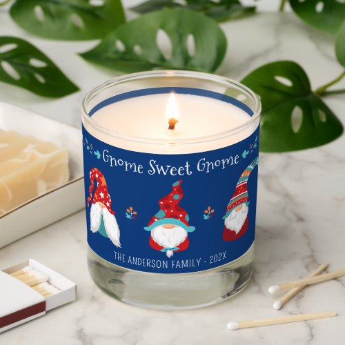 Gnome Sweet Gnome Navy Modern Fun Elf Holiday Name Scented Candle