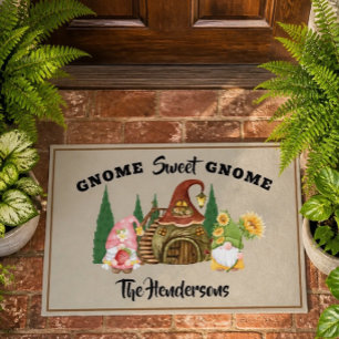 Gnome Sweet Gnome Personalized Family Doormat
