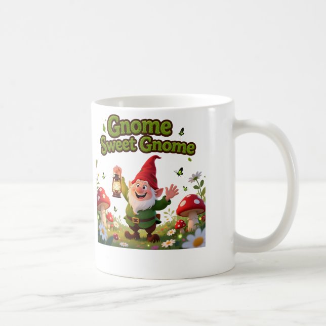 Gnome Sweet Gnome Whimsical Garden Gnome Graphic Coffee Mug (Right)