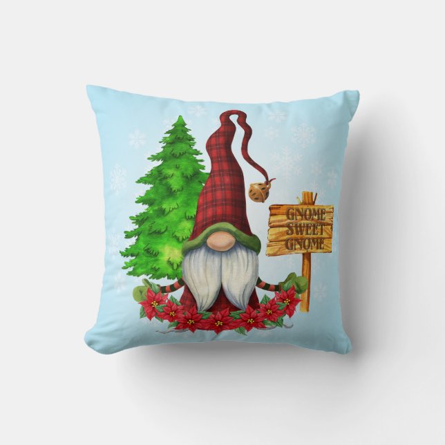 Gnome Sweet Gnome Winter Throw Pillow (Front)