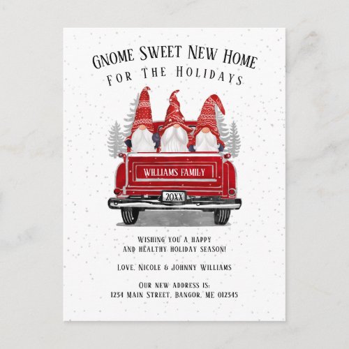Gnome Sweet New Home Vintage Red Truck Moving Announcement Postcard