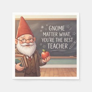 Gnome Teacher Holding Books and Apple in Classroom Napkins