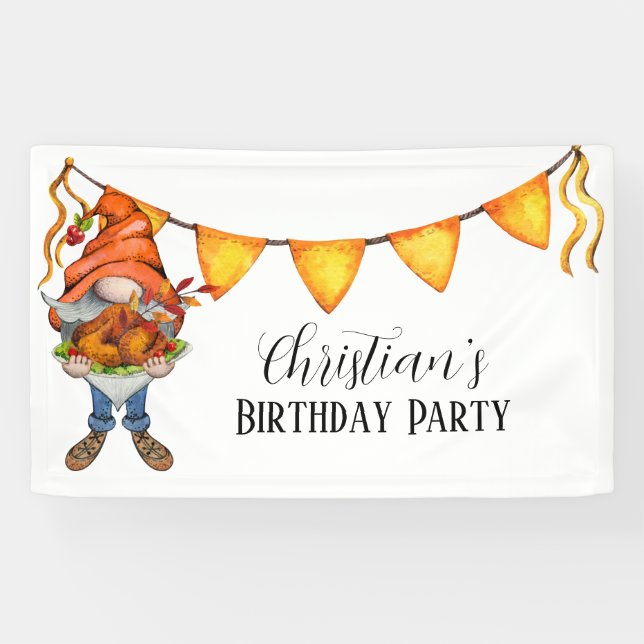 Gnome Thanksgiving Theme Birthday Party Banner (Horizontal)