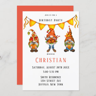 Gnome Thanksgiving Theme Birthday Party Invitation