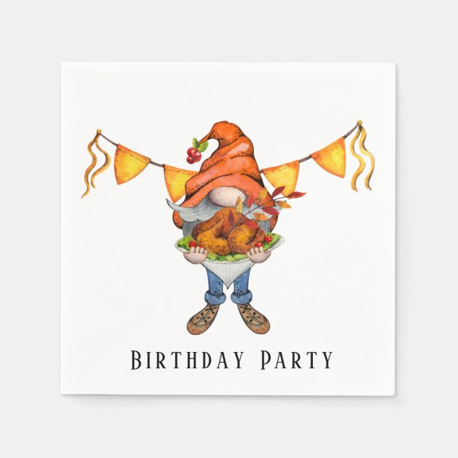 Gnome Thanksgiving Theme Birthday Party Napkins (Front)