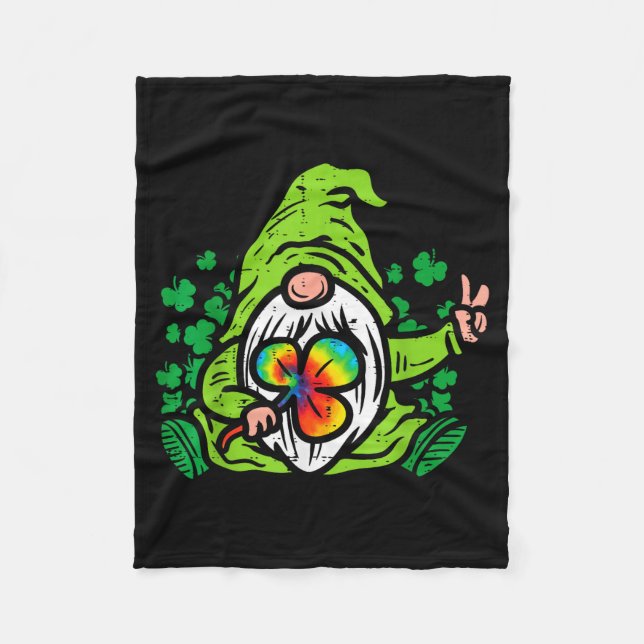 Gnome Tie Dye Shamrock Clover St Patricks Day Hipe Fleece Blanket (Front)