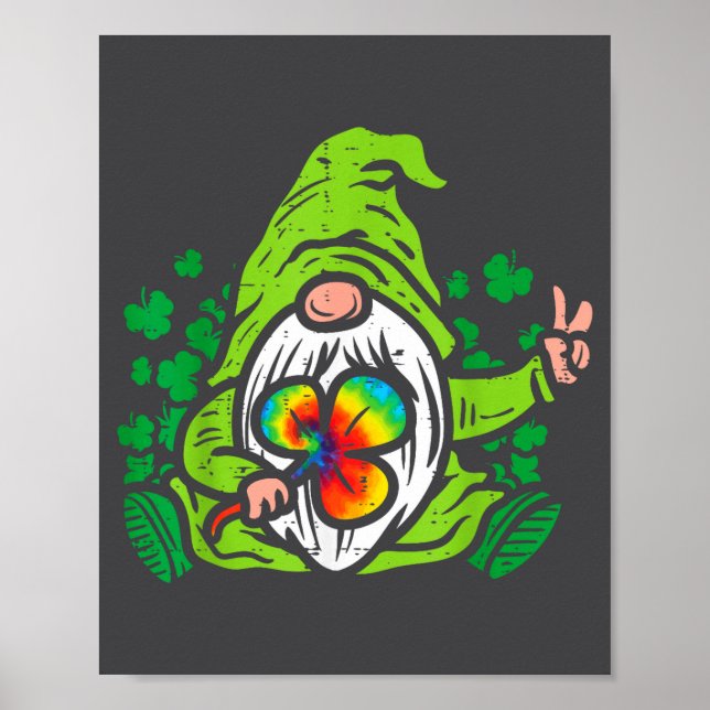 Gnome Tie Dye Shamrock Clover St Patricks Day Hipe Poster (Front)