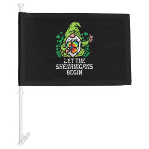 Gnome Tie Dye Shamrock Let Shenanigans Begin St Pa Car Flag