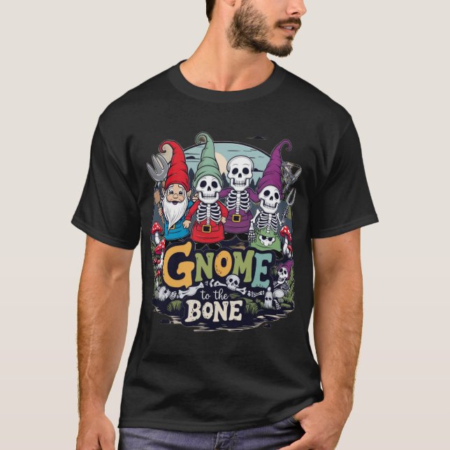 Gnome to the Bone - Whimsical Gnome Skeletons T-Shirt (Front)