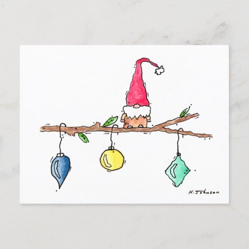 Gnome Twig and Ornaments Christmas Postcard