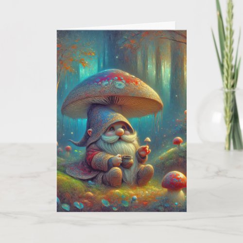 Gnome Under a Mushroom Birthday Card