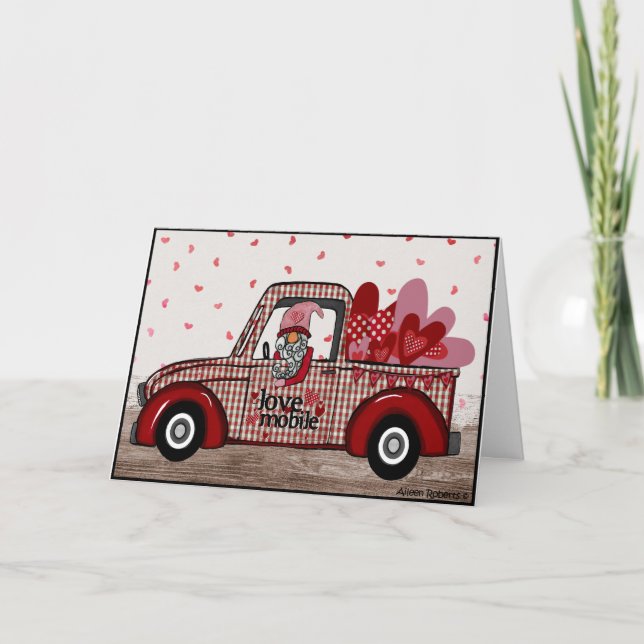 Gnome Valentine Card Retro Truck (Front)