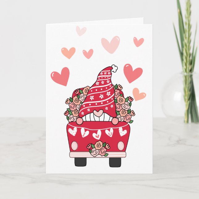 Gnome Valentine Card Retro Truck (Front)