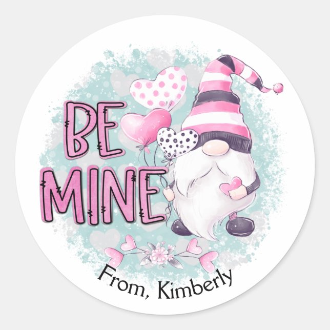 Gnome Valentine's Day Classic Round Sticker (Front)