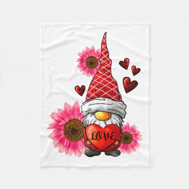 Gnome Valentines Day Cute Gnome Heart Leopard Sunf Fleece Blanket (Front)