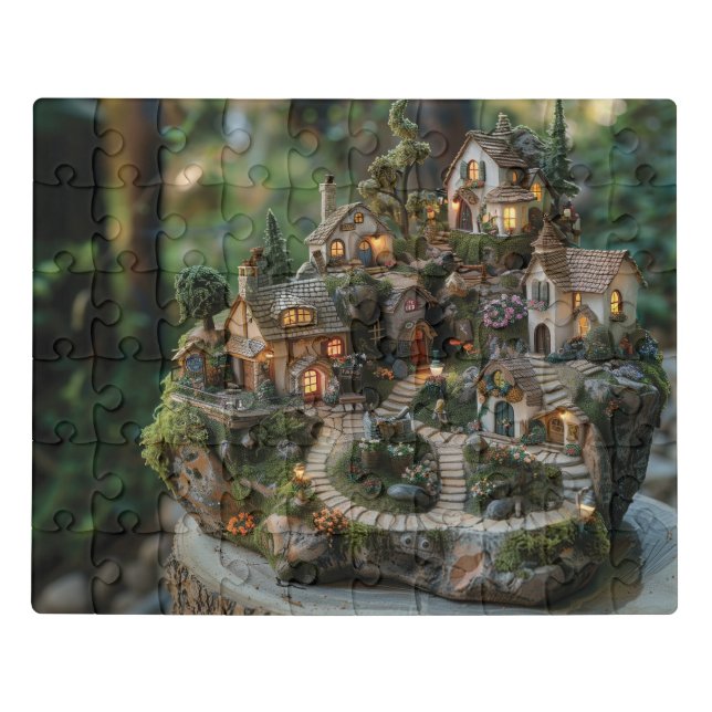 Gnome village on a tree trunk jigsaw puzzle (Puzzle Horizontal)