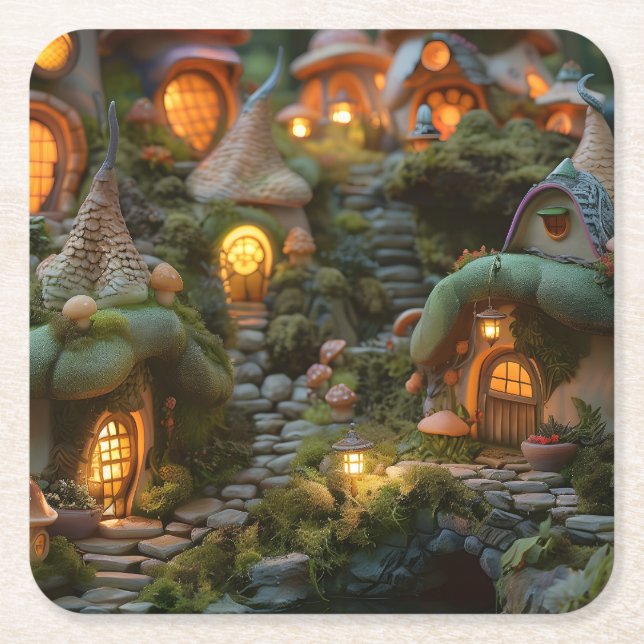 Gnome village square paper coaster (Front)