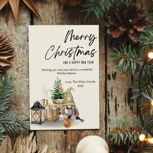 Gnome Watercolor Cozy Christmas Flat Holiday Card (Creator Uploaded)
