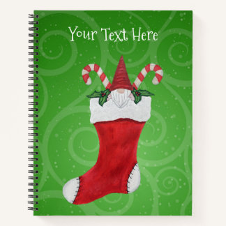 Gnome Wearing Pointy Hat Beard Christmas Stocking Notebook