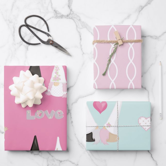 Gnome wedding wrapping paper sheets (Front)