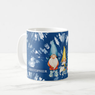 Gnome Whimsical Tie Dye Blue Monogram Coffee Mug