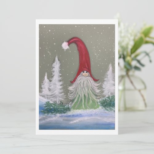Gnome winter scene Flat Holiday Card