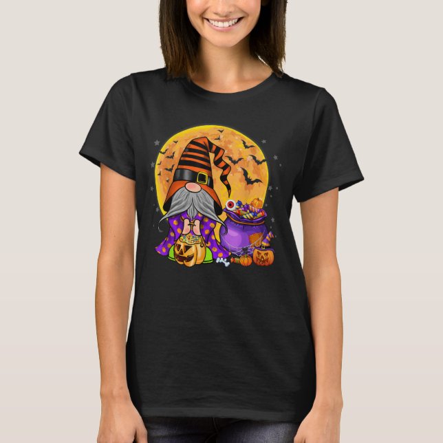 Gnome Witch Halloween Costume Pumpkin T-Shirt (Front)