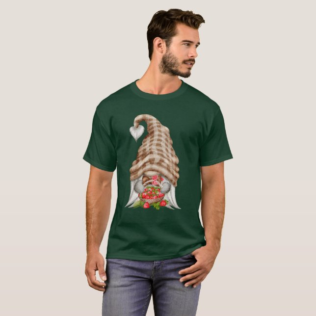Gnome with Basket of Strawberries Plaid Hat Unisex T-Shirt (Front Full)